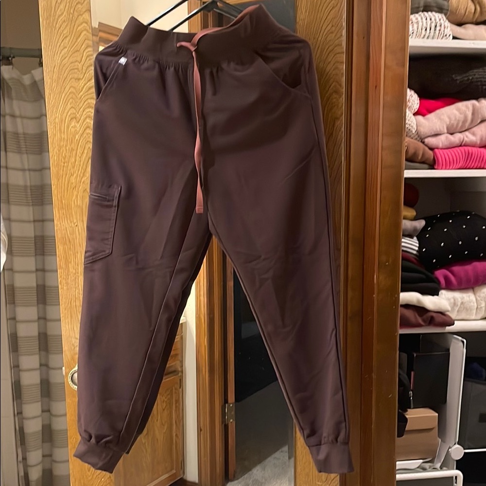 Figs Brown Track Pants Relaxed Fit Joggers